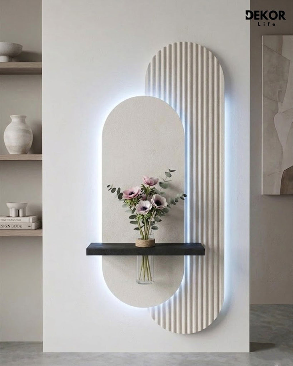 Dekorium 40x90 cm Oval LED'li Dekoratif Duvar Paneli - Gizli Aydınlatmalı - Model D009
