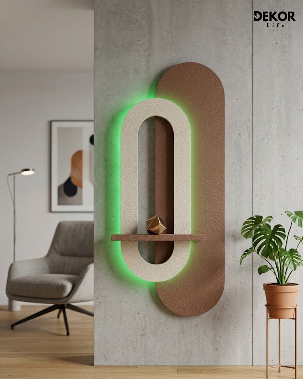 Dekorium 40x90 cm Oval LED'li Dekoratif Duvar Paneli - Gizli Aydınlatmalı - Model D004