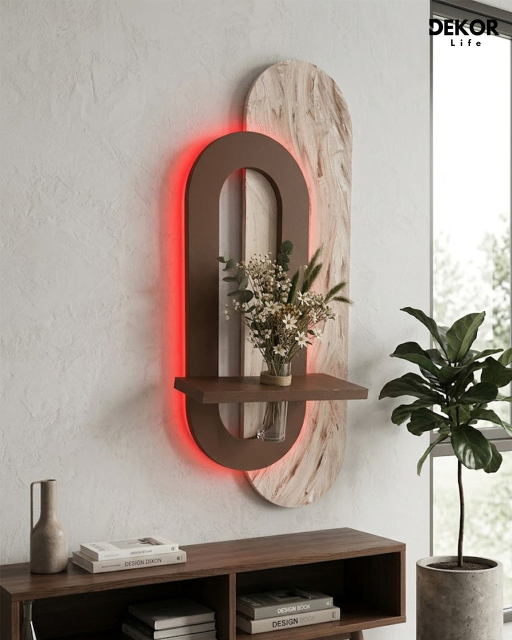 Dekorium 40x90 cm Oval LED'li Dekoratif Duvar Paneli - Gizli Aydınlatmalı - Model D008