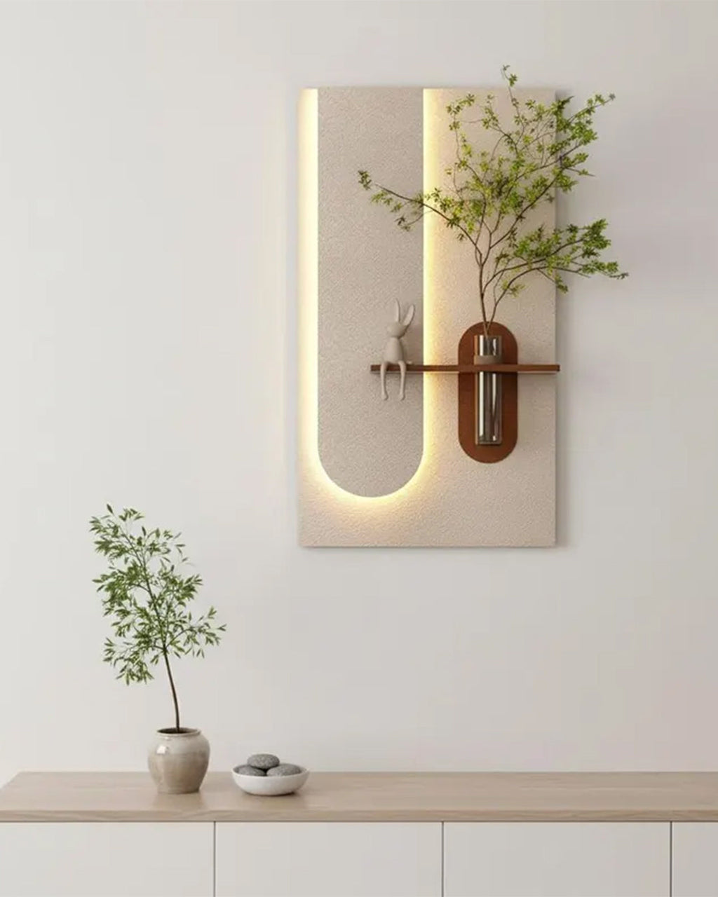 Dekorium 40x70 cm Pilli LED'li İskandinav Duvar Tablosu - Pütürlü Doku - Model D094