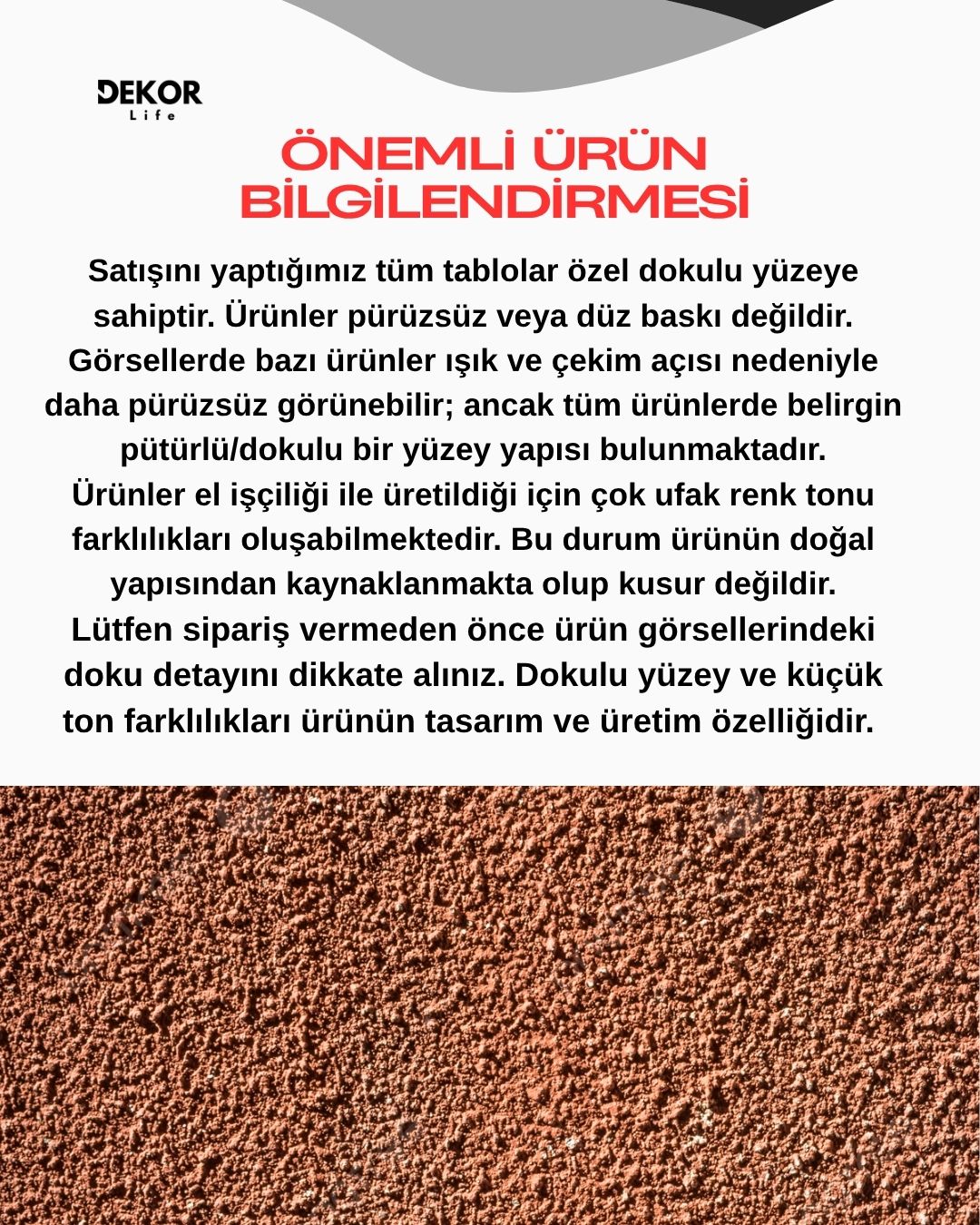 Dekor Fark 40x70 cm Pilli LED'li İskandinav Duvar Tablosu - Pütürlü Doku - Model D109