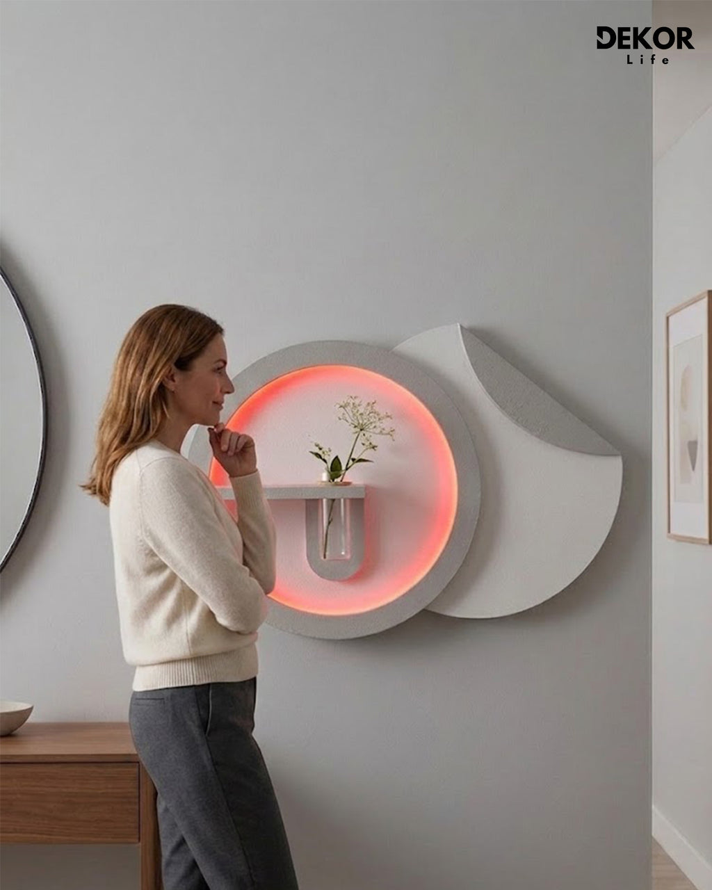 Dekorium 50x85 cm Oval LED'li Dekoratif Duvar Paneli - Gizli Aydınlatmalı - Model D032