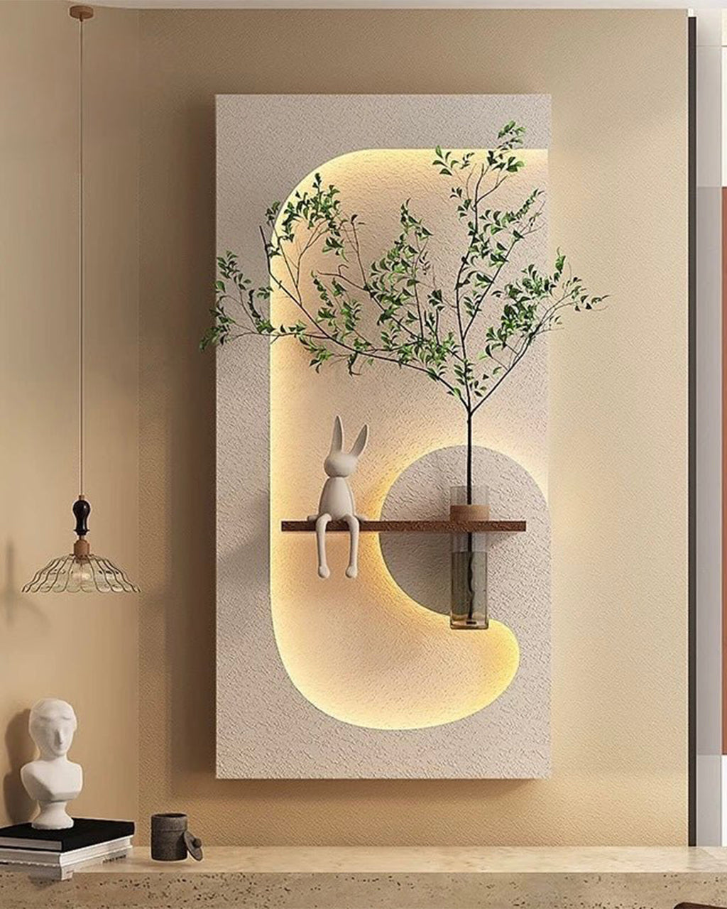 Dekorium 40x70 cm Pilli LED'li İskandinav Duvar Tablosu - Pütürlü Doku - Model D076