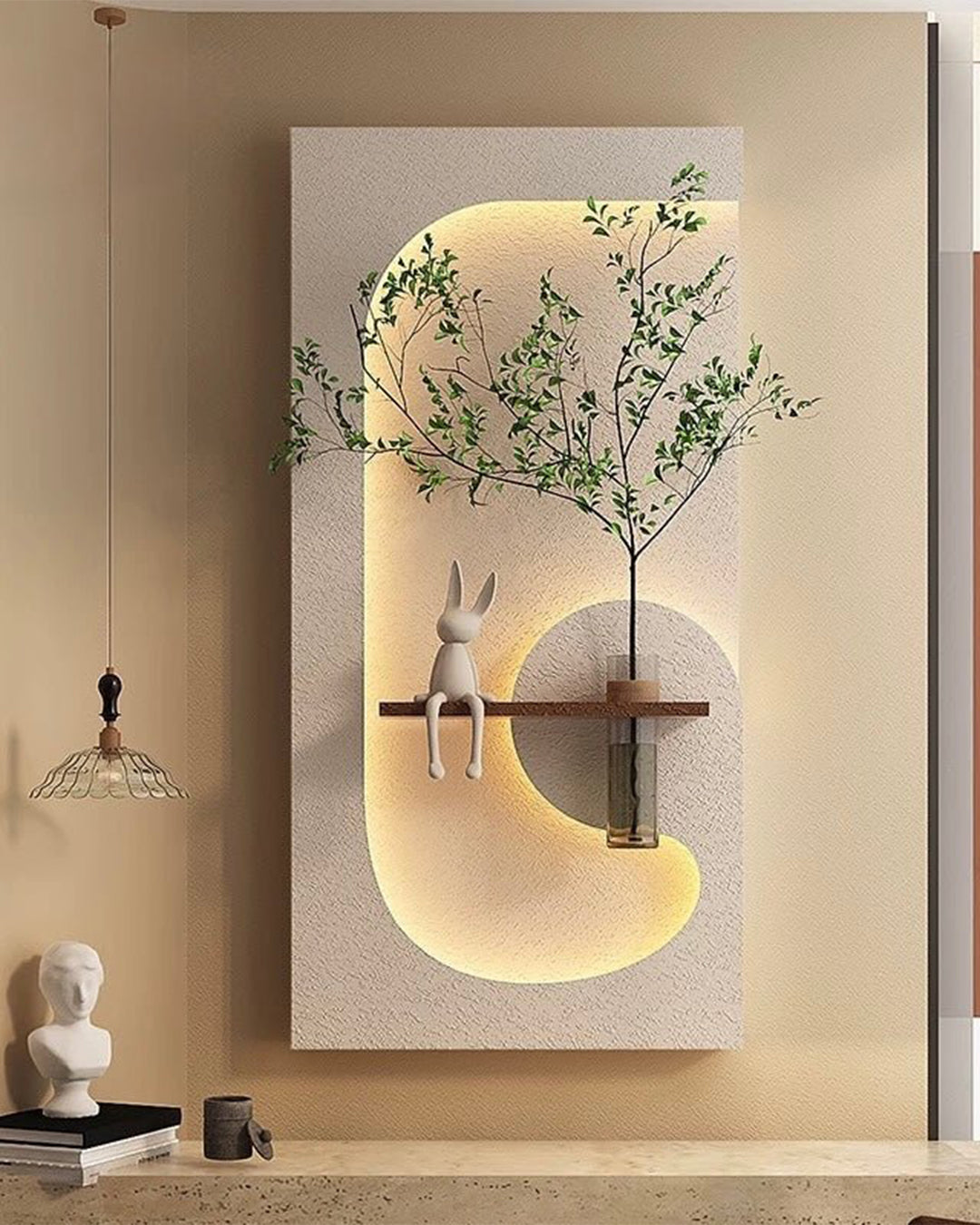 Dekorium 40x70 cm Pilli LED'li İskandinav Duvar Tablosu - Pütürlü Doku - Model D076