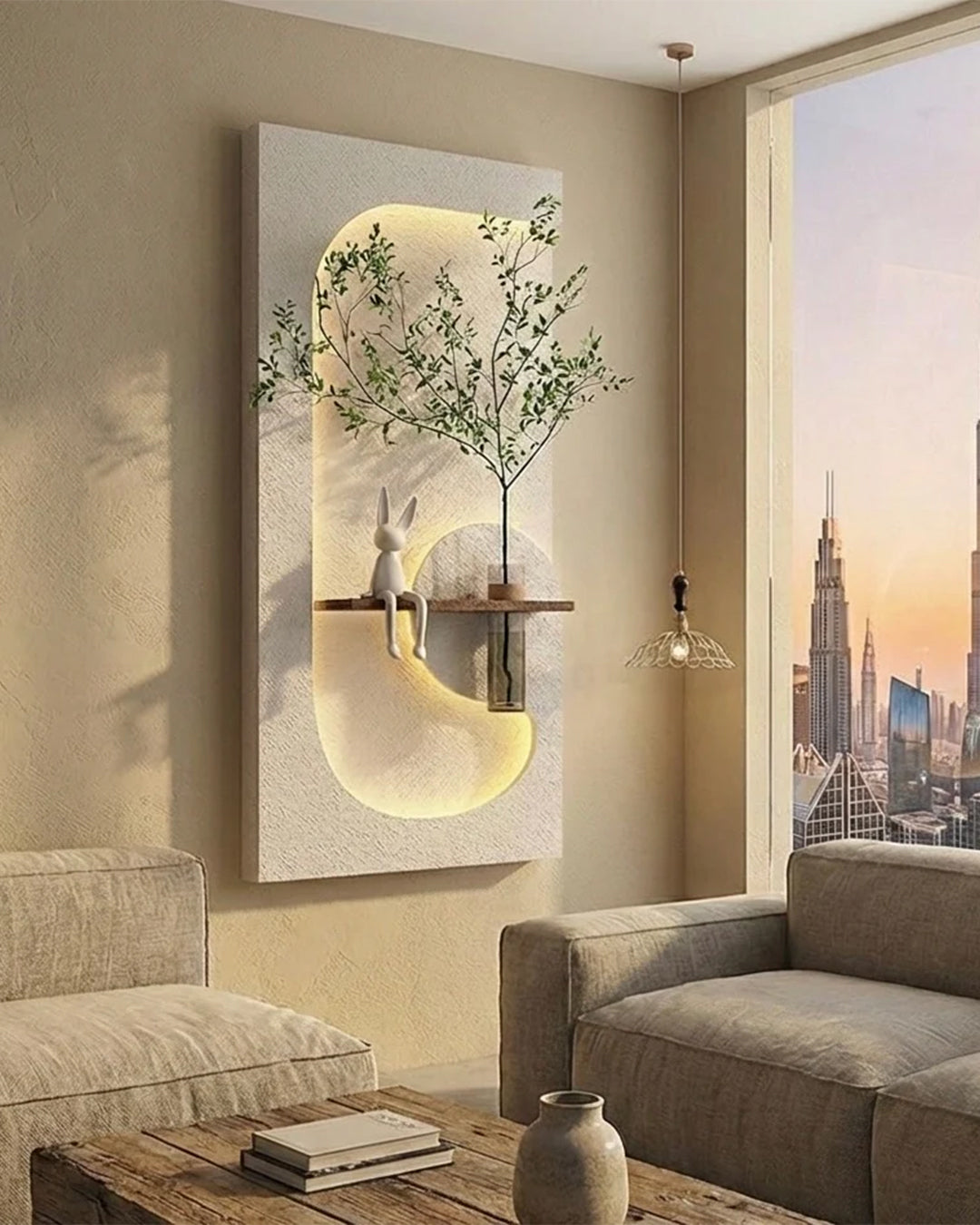 Dekorium 40x70 cm Pilli LED'li İskandinav Duvar Tablosu - Pütürlü Doku - Model D076