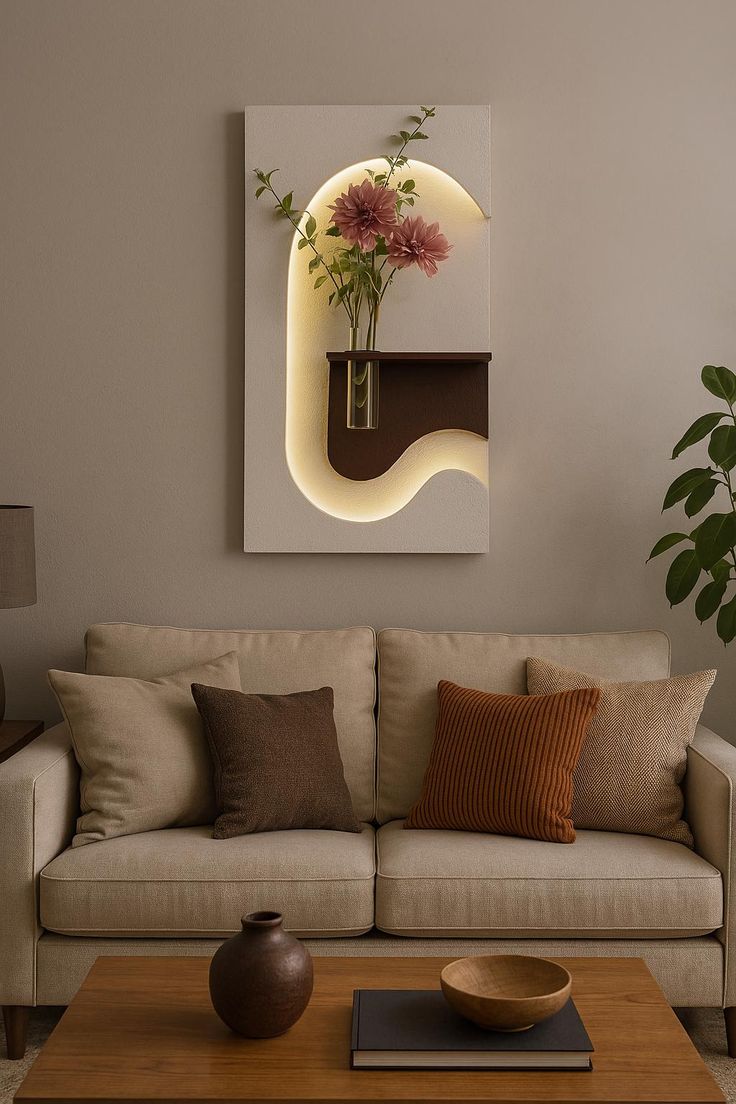 Dekorium 40x70 cm Pilli LED'li İskandinav Duvar Tablosu - Pütürlü Doku - Model D108