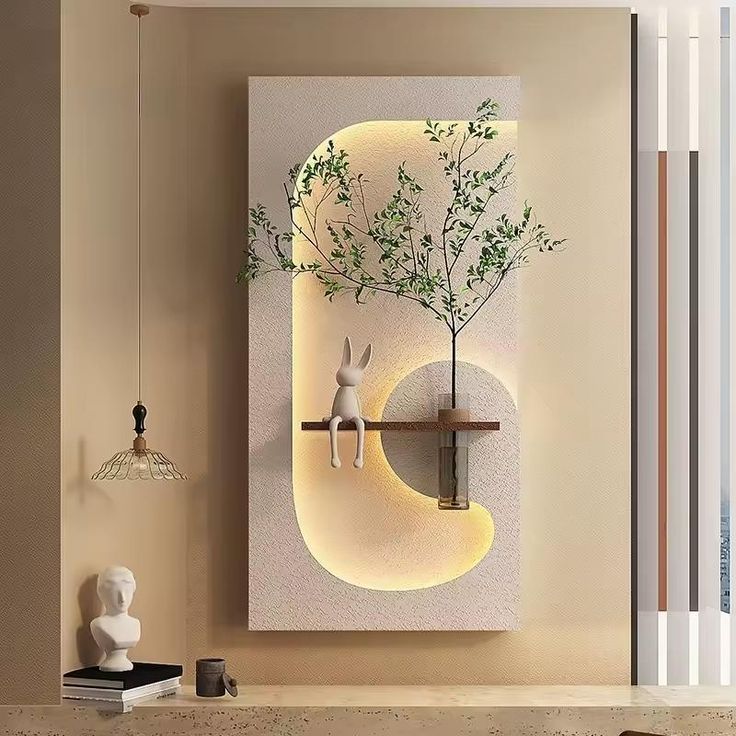 Dekorium 40x70 cm Pilli LED'li İskandinav Duvar Tablosu - Pütürlü Doku - Model D115